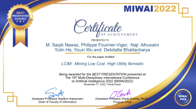 Best  Presentation Award – MIWAI 2022