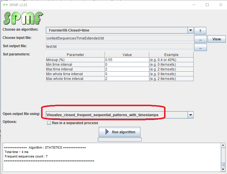 visualize closed sequential patterns (with timestamps) selection