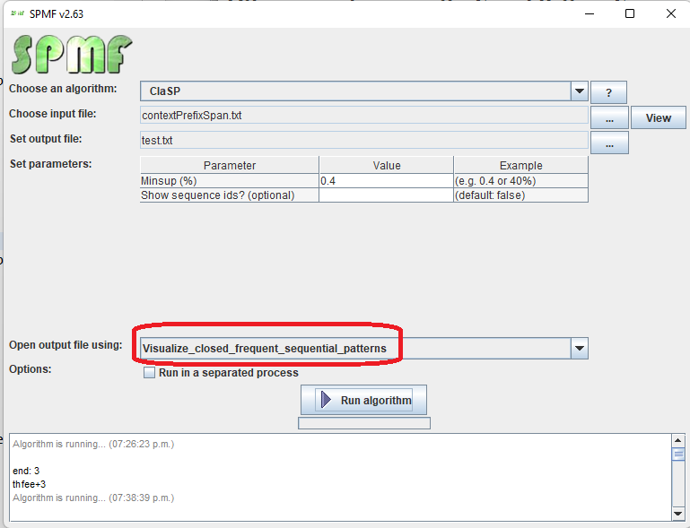 visualize closed frequent sequential patterns selection