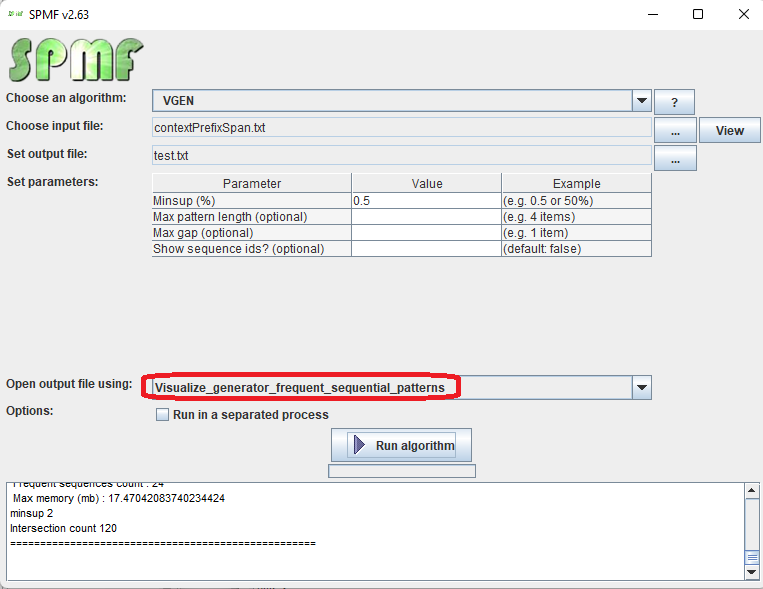 visualize generator frequent sequential patterns selection
