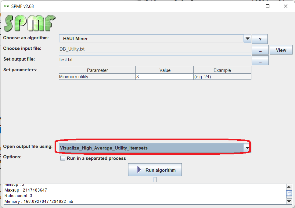 visualize association rules selection