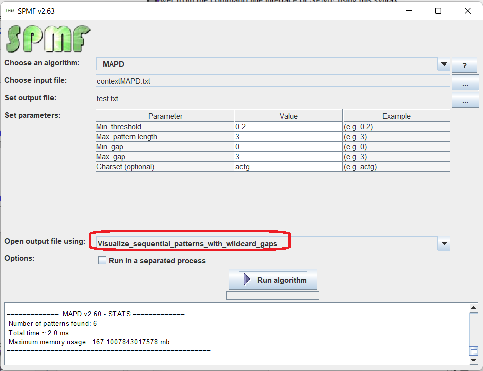 visualize sequential patterns with periodic wilcard gaps selection