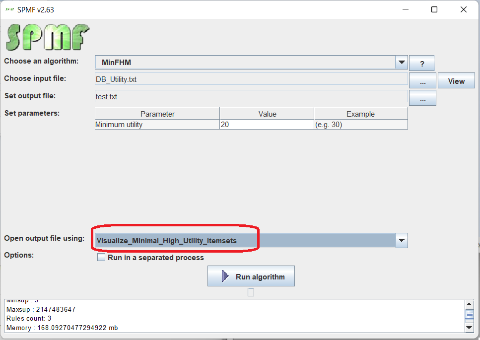 visualize association rules selection