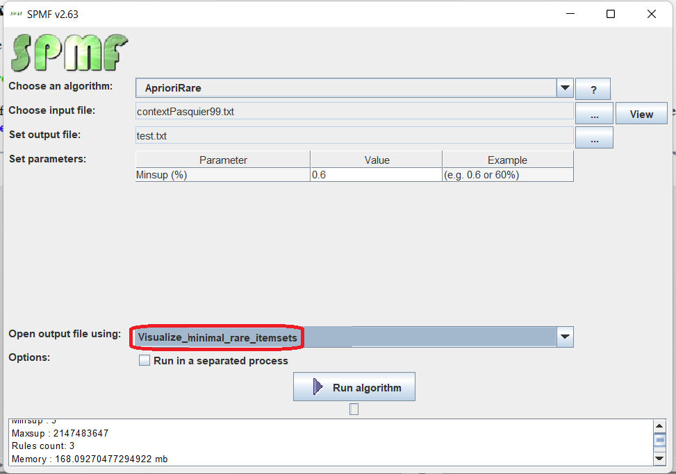 visualize association rules selection