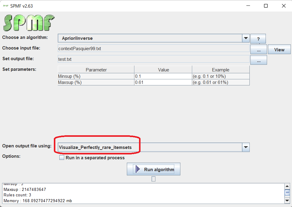visualize association rules selection