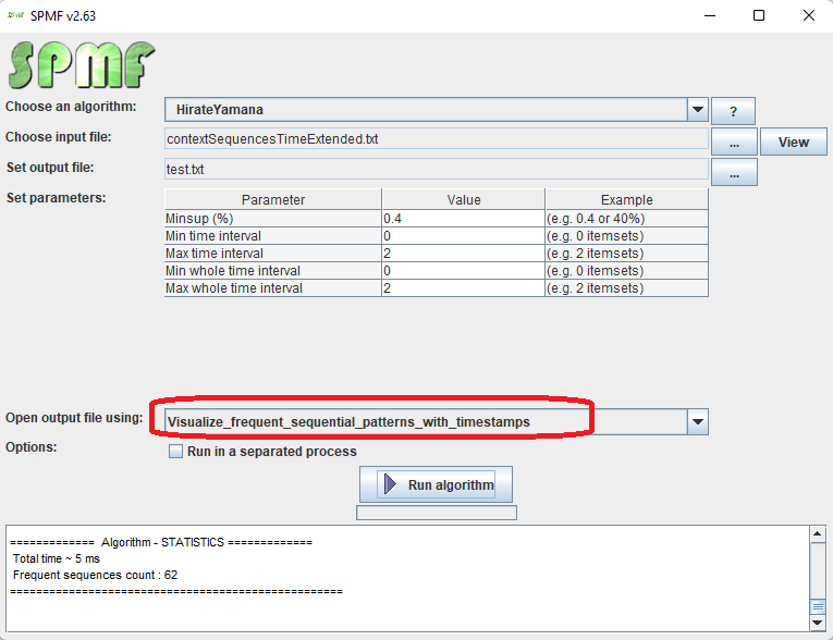 visualize frequent sequential patterns (with timestamps) selection