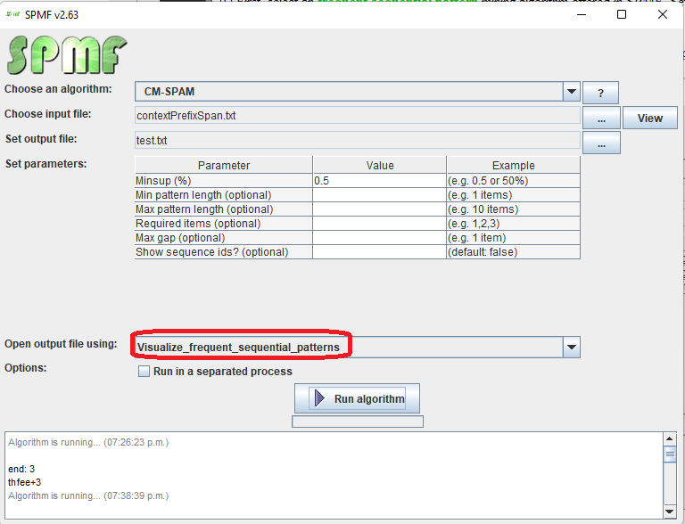 visualize frequent sequential patterns selection