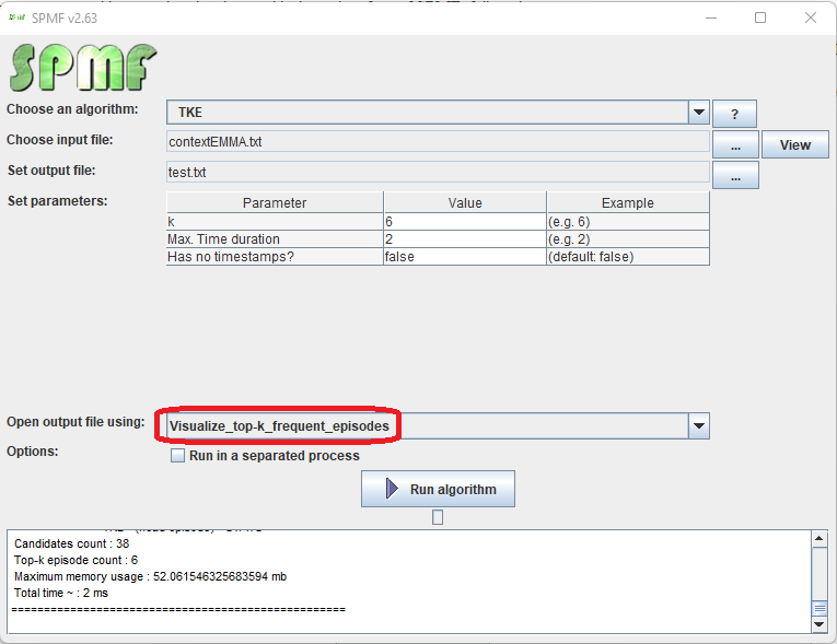 visualize top-k frequent episodes selection
