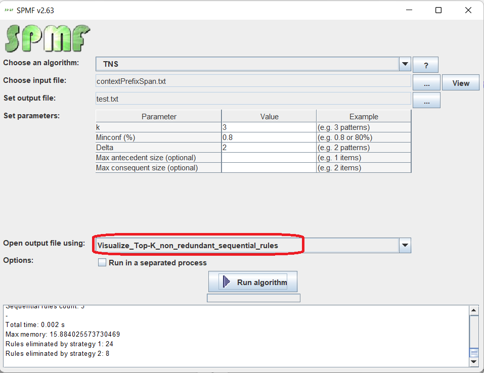 visualize top-k non redundant sequential rules selection