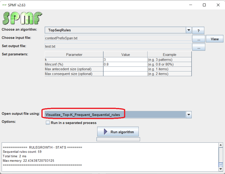 visualize top-k sequential rules selection