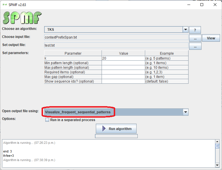 visualize top-k frequent sequential patterns selection