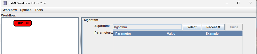 information panel for algorithm in workflow editor