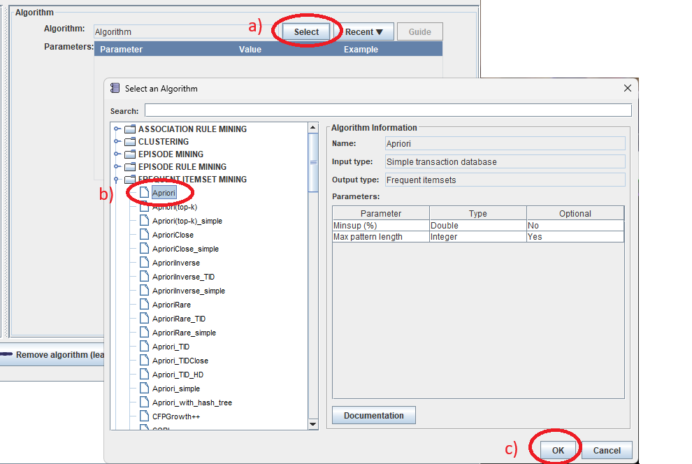 workflow editor select and algorithm